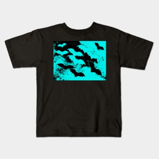 Black Bats In Flight Teal Kids T-Shirt